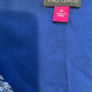 NWT Vince Camuto Medium Navy Floral Smocked Blouse with Balloon Sleeves